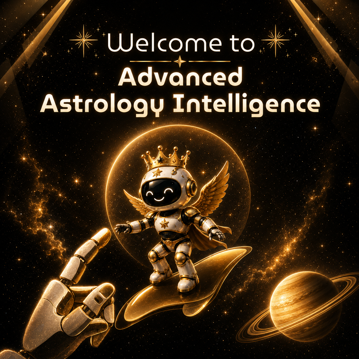 Welcome to Advanced Astrology Intelligence golden robot and Saturn
